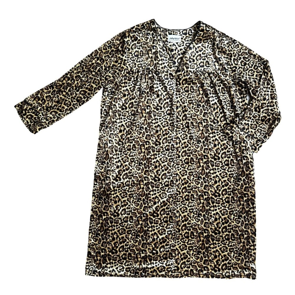 Vtg Anthony Richards Animal Print Velour Zip‎ Front Robe Housecoat Nightgown